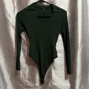 Love Tree Deep Green Collared Bodysuit